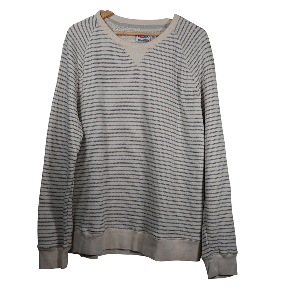 Grayers Athletics Sweatshirt Mens‎ XL Cream Navy Blue Striped Raglan Cotton
